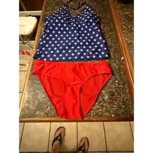 Bobbie Brooks Womens Stars and Stripes Tankini Swimsuit Set Red White Blue Large